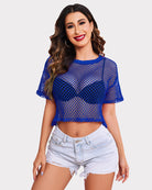 avidlove womens sheer fishnet top sexy short sleeves net t shirts crop top