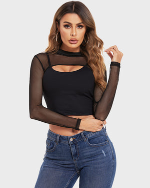 Avidlove Mesh Crop Top Long Sleeve See Through Tops Sexy Tee Blouse Purple  S : : Clothing, Shoes & Accessories
