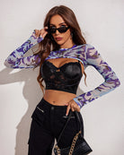 avidlove mesh crop tops for women mock neck long sleeve crop top see through shirt top sexy clubwear