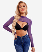 avidlove mesh crop tops for women mock neck long sleeve crop top see through shirt top sexy clubwear