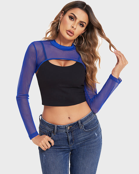 avidlove mesh crop tops for women mock neck long sleeve crop top see through shirt top sexy clubwear