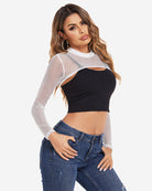 avidlove mesh crop tops for women mock neck long sleeve crop top see through shirt top sexy clubwear