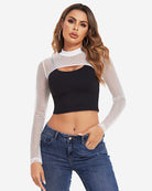 avidlove leopard print see through shirt mock neck long sleeve crop top