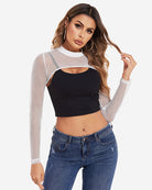 avidlove leopard print see through shirt mock neck long sleeve crop top