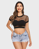 avidlove fishnet crop top for women short sleeve mesh bikini pullover shirt see through blouse