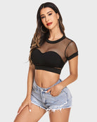 avidlove fishnet crop top for women short sleeve mesh bikini pullover shirt see through blouse