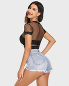 avidlove fishnet crop top for women short sleeve mesh bikini pullover shirt see through blouse