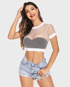 avidlove fishnet crop top for women short sleeve mesh bikini pullover shirt see through blouse