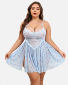 plus size lace leopard print babydoll side slit nightdress