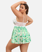 plus size lace floral print babydoll side slit nightdress