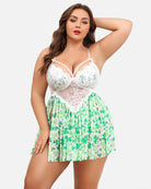 plus size lace leopard print babydoll side slit nightdress