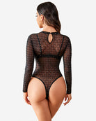 avidlove womens mesh bodysuit black long sleeve bodysuit round neck sheer leotards sexy bodysuit tops snap crotch