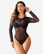 avidlove womens mesh bodysuit black long sleeve bodysuit round neck sheer leotards sexy bodysuit tops snap crotch