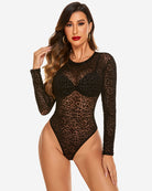 avidlove womens mesh bodysuit black long sleeve bodysuit round neck sheer leotards sexy bodysuit tops snap crotch