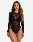 avidlove womens mesh bodysuit black long sleeve bodysuit round neck sheer leotards sexy bodysuit tops snap crotch