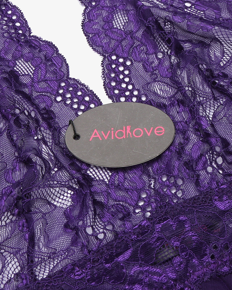 Plus size purple lace babydoll lingerie by Avidlove, sexy halter neck and snap crotch design