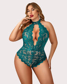 plus size color lace bodysuit halter teddy