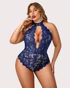 plus size color lace bodysuit halter teddy