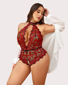 plus size color lace bodysuit halter teddy