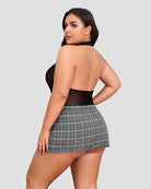 avidlove plus size lingerie for women sexy lingerie set with tie halter snap crotch teddy bodysuit plaid skirt l 4xl