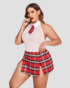 avidlove plus size lingerie for women sexy lingerie set with tie halter snap crotch teddy bodysuit plaid skirt l 4xl