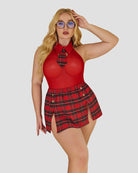 avidlove plus size lingerie for women sexy lingerie set with tie halter snap crotch teddy bodysuit plaid skirt l 4xl