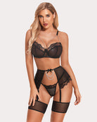 avidlove garter set lingerie for women fishnet sexy underwire lace 4 piece sets chain bra s xxl