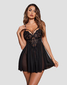 v neck lace floral babydoll strap mesh side slit nighty