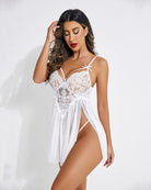 v neck lace floral babydoll strap mesh side slit nighty