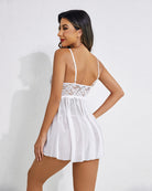 v neck lace floral babydoll strap mesh side slit nighty