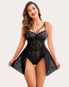 avidlove lace heart print babydoll lingerie for women floral snap crotch teddy nightie