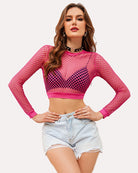 avidlove fishnet top for women fishnet crop top long sleeve fishnet shirt fishnet long sleeve top