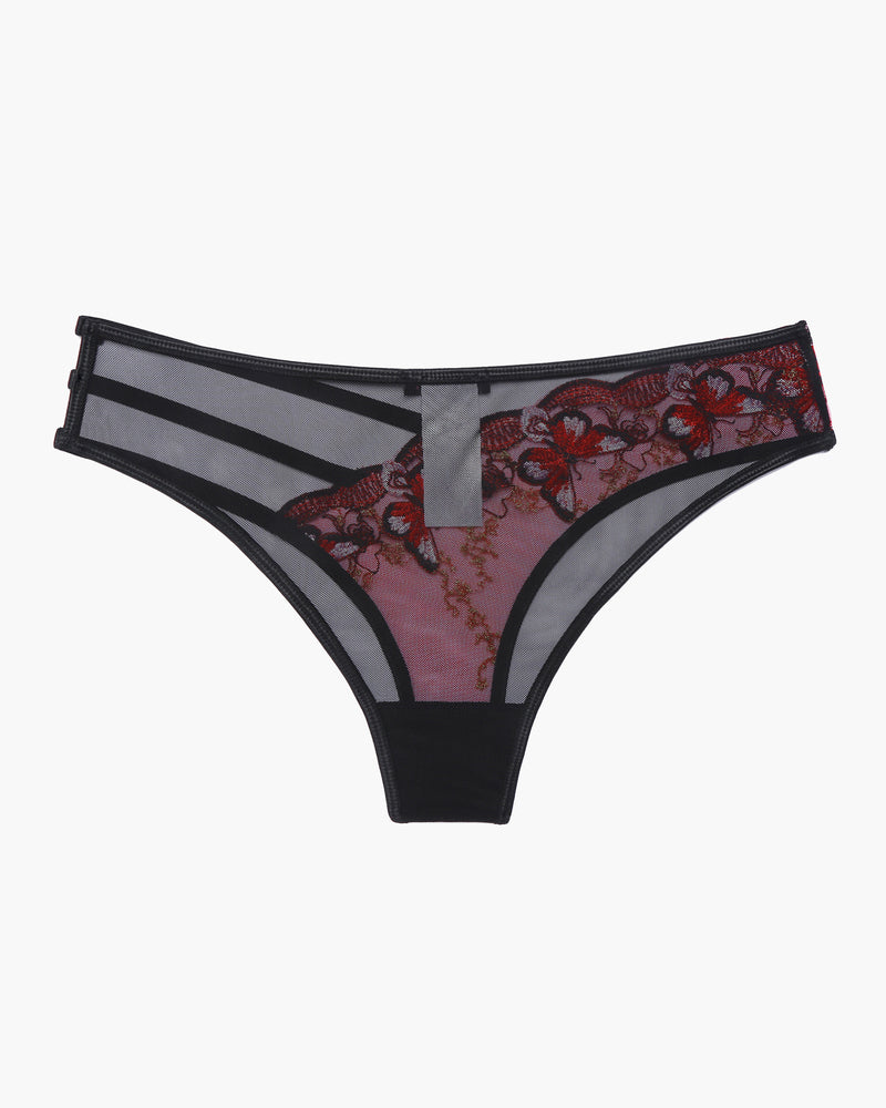 Avidlove black mesh butterfly embroidered panties with red floral, low rise, sexy lingerie