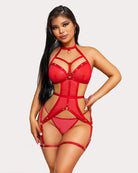 avidlove lingerie set for women mesh cut out bodysuit sexy ring linked teddy lingerie with garter belt