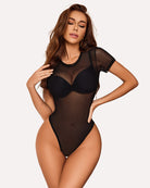 avidlove womens mesh bodysuit black short sleeve bodysuit round neck sheer leotards sexy bodysuit tops snap crotch