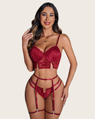 avidlove matching 4 piece push up strappy floral lace bra and panty set