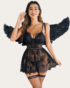 lace print babydoll slip dress with garter belt