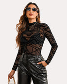 avidlove leopard sheer long sleeve mock neck mesh crop top