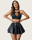 avidlove womens lingerie set pu leather skirt high waisted costume outfit with choker