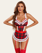 avidlove french maid outfit plaid lace teddy fancy cosplay lingerie