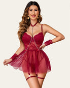 avidlove sexy lingerie for women lace babydoll underwire lingerie with garter and chain slip nightdress