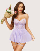 avidlove lingerie for women sexy lace babydoll mesh chemise boudoir nighty with garter belt