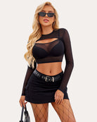 avidlove women long sleeve mesh crop top see through shirt sheer blouse sexy clubwear women cutout front tops