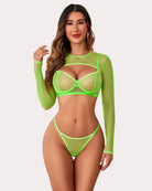 avidlove sexy lingerie set rave outfits for women fishnet long sleeve crop top sheer bra and panty 3 piece b0d1vdy5cg