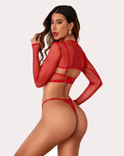 avidlove sexy lingerie set rave outfits for women fishnet long sleeve crop top sheer bra and panty 3 piece b0d1vdy5cg