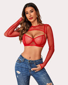 avidlove sexy lingerie set rave outfits for women fishnet long sleeve crop top sheer bra and panty 3 piece b0d1vdy5cg