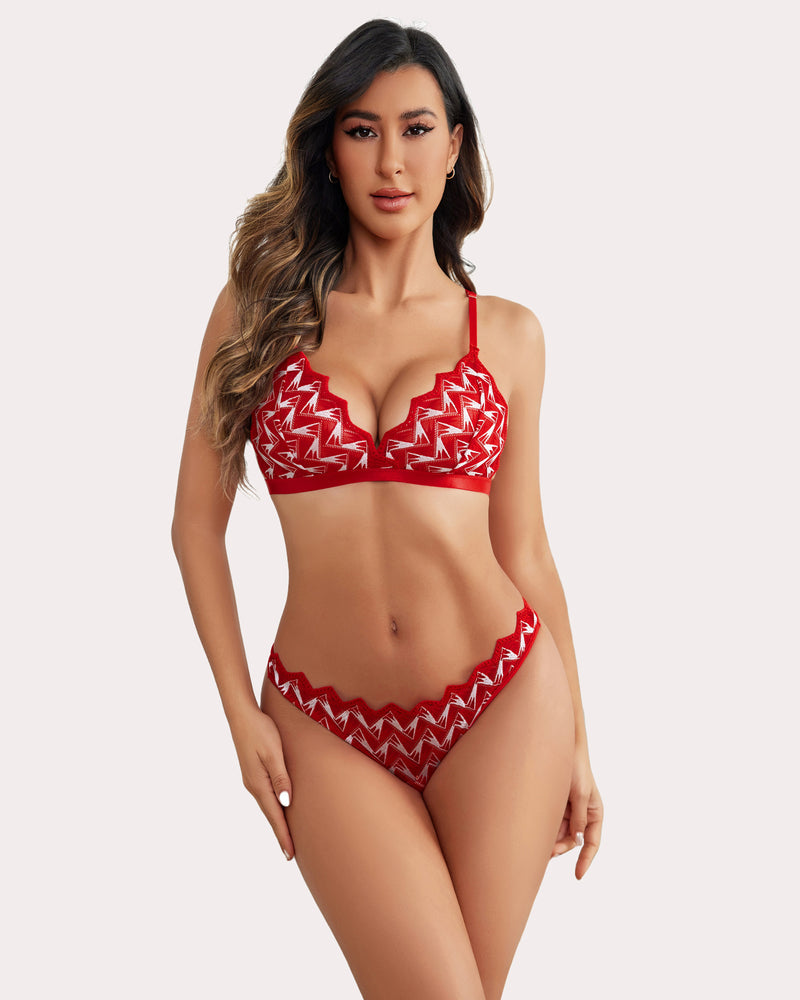 Red criss cross bra and panty set. Comfortable and sexy lingerie for women.