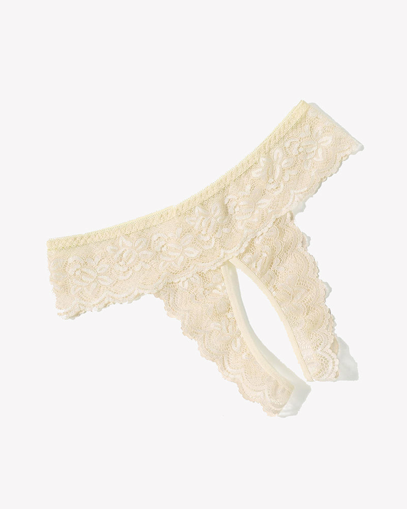 Avidlove beige lace low-rise hipster lingerie, floral lace detail, open-back, sexy and comfortable.
