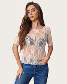 avidlove mesh top for women short sleeve crew neck fitted top solid floral lace tee shirts b0d149g2s6