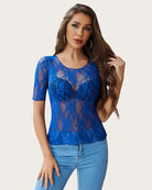 avidlove mesh top for women short sleeve crew neck fitted top solid floral lace tee shirts b0d149g2s6